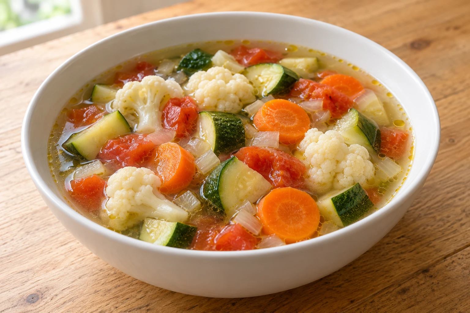 Овощной суп с кабачком, цветной капустой, морковью, томатами и луком, наш рецепт